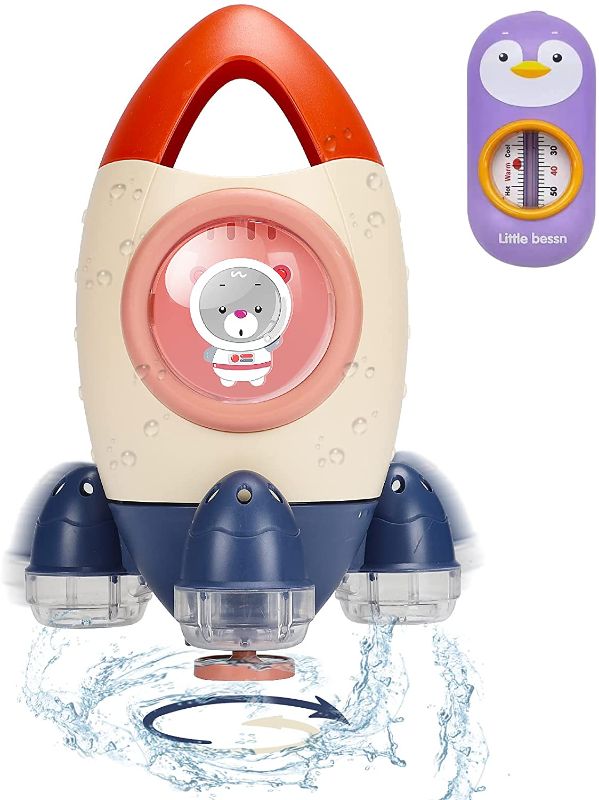 Photo 1 of Aitdoll 2 Pcs Bath Toys, Space Rocket Shape Toddler Bathtub Toys with Rotatable Fountain Shower, 9.1 X 6.2 Inch Spray Water Baby Bath Toys for Toddlers 3-4 Years | Gift for Kids
