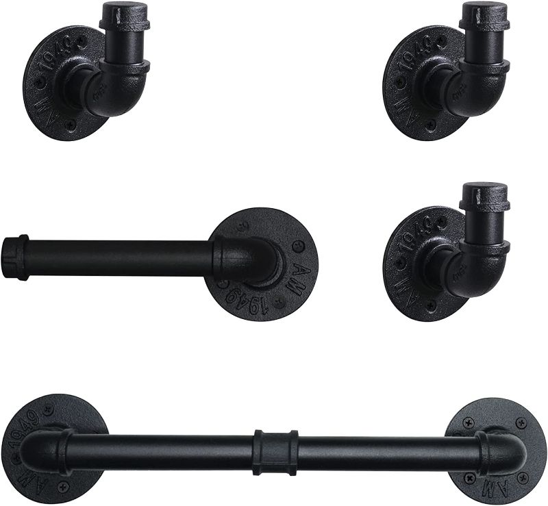 Photo 1 of DSDST 5 Pieces Bathroom Hardware Accessories Set Matte Black Towel Bar Set Wall Mounted Include Black Towel Bar Holder, Toilet Paper Holder, 3 Robe Towel Hooks
