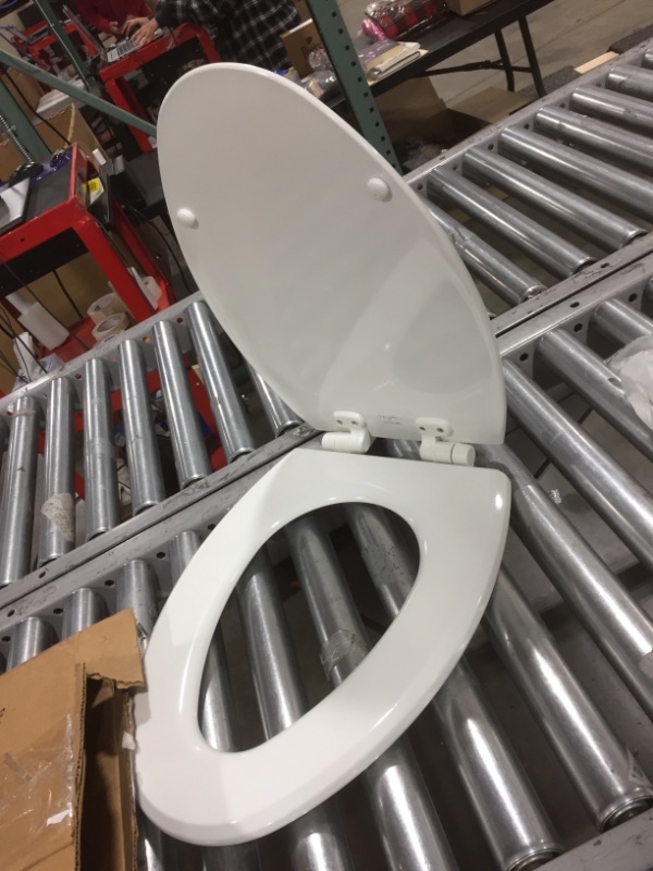 Photo 2 of  Mayfair 1847SLOW 000 Kendall Slow-Close, Removable Enameled Wood Toilet Seat that will Never Loosen, 1 Pack ELONGATED - Premium Hinge, White

