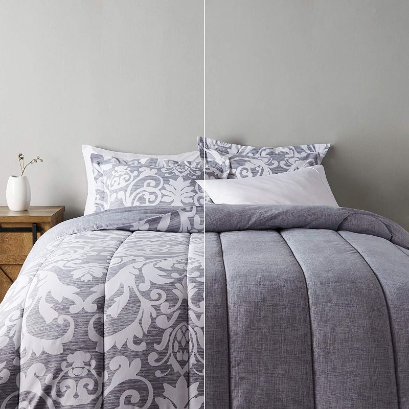 Photo 1 of Amazon Basics Reversible Ultra-Soft Light-Weight Microfiber Reversible Comforter Bedding Set - Unknown Size, Gray Medallion
