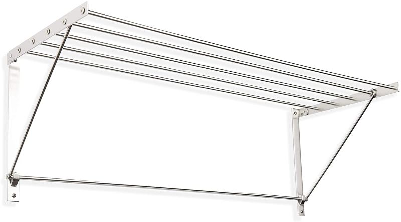 Photo 1 of Brightmaison Wall Mount Clothes Drying Rack & Laundry Room Organizer, Wide Collapsible Stainless Steel Silver Laundry Rack
