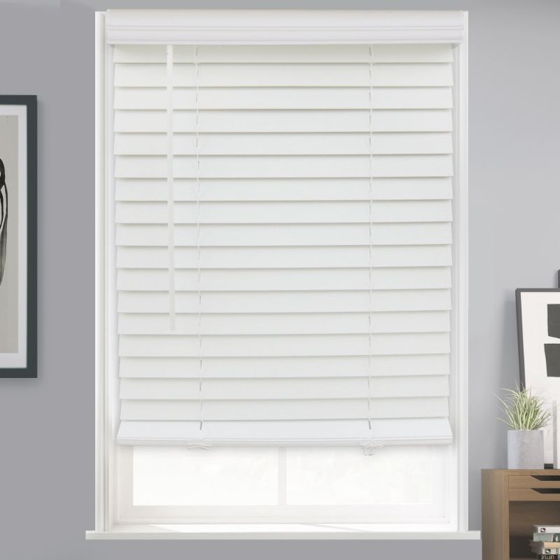 Photo 1 of Custom Faux Wood Blinds | 32 Inch Blinds for Windows | 32 Inches Wide x 60 Inch Tall | 2 Inch Cordless Blackout Venetian Shade for Interior Windows and Doors | Luxe White | 32"W x 60"H
