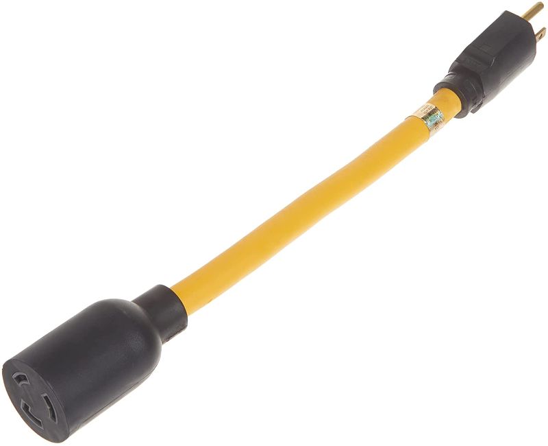 Photo 1 of Coleman Cable Generator Cord Adapter from 5-15P to L5-20R (9 in, 12/3 Gauge), Yellow
