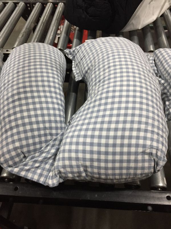 Photo 1 of 58 inch pregnancy pillow, plaid blue design, 3 pieces