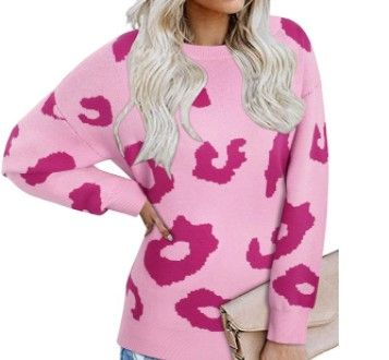 Photo 1 of Salezone Women's Leopard Pullover Sweater Casual Sweatshirt Crew Neck Long Sleeve Knit Tops Blouse
size m