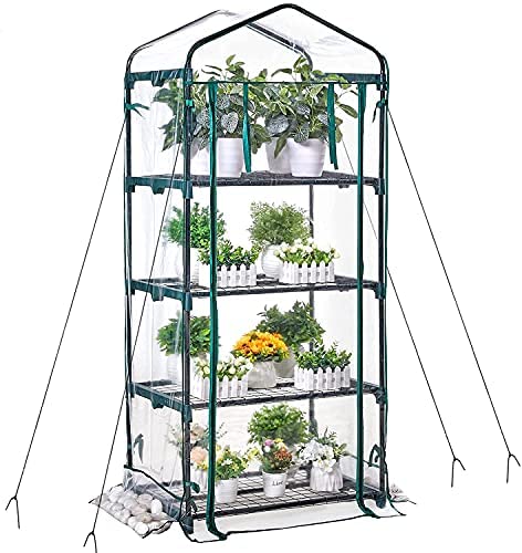 Photo 1 of AMERLIFE 4 Tier Mini Greenhouse with Side Bags, Portable Green House with Zippered PVC Cover, Garden Yard Indoor Outdoor use, 63 x 28 x 20 Inches
