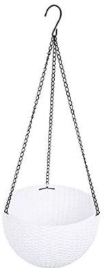 Photo 1 of Hanging Basket Rattan Plastic Flower Pot Round Resin Garden Hanging Planter for Indoor Outdoor Plant White Small Size (6.4in x 4.2in)