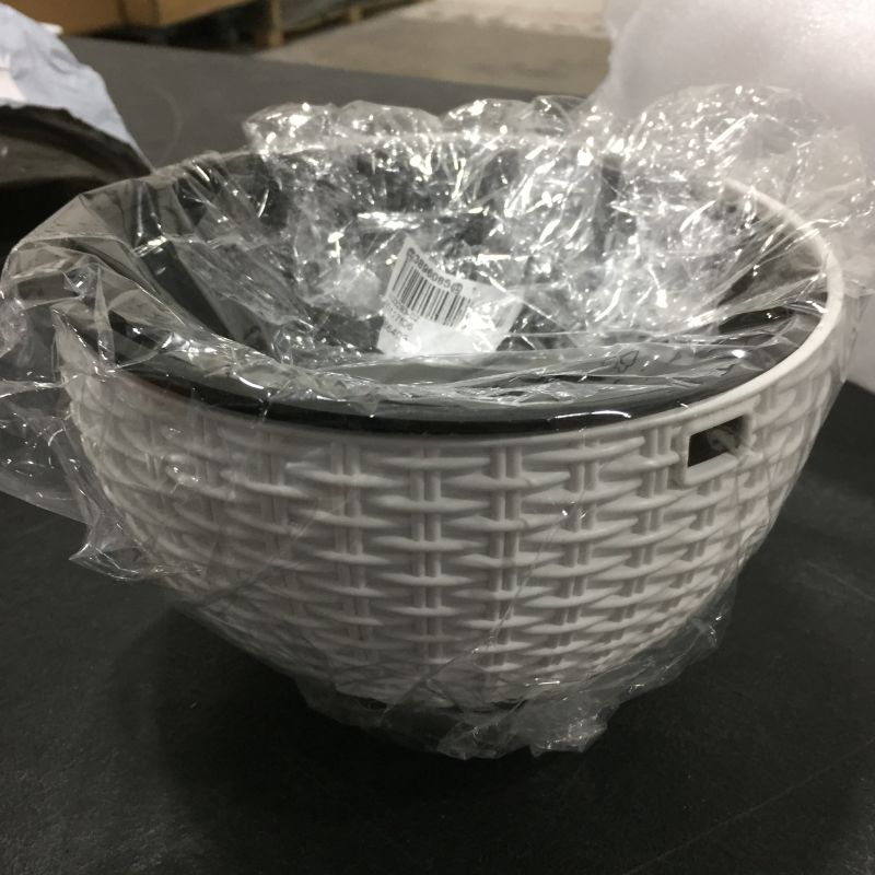 Photo 1 of Hanging Basket Rattan Plastic Flower Pot Round Resin Garden Hanging Planter for Indoor Outdoor Plant White Small Size (6.4in x 4.2in)