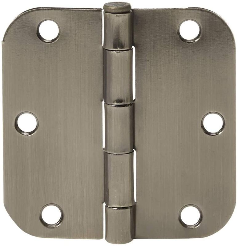 Photo 1 of Amazon Basics Rounded 3.5 Inch x 3.5 Inch Door Hinges, 18 Pack, Satin Nickel