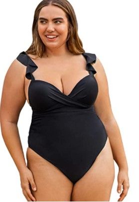 Photo 1 of CUPSHE Women’s One Piece Swimsuit Ruffle Plus Size Bathing Suit Black size:3X
