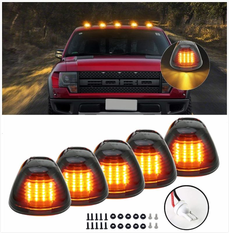 Photo 1 of 5 piece cab marker roof running top clearance lights 9 cool-white LED light bulbs smoke cover w/base for 1999-2016 ford F/E series