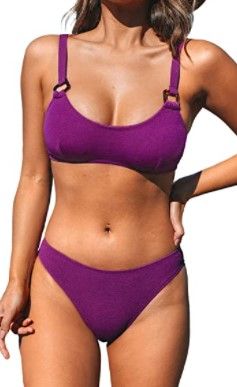 Photo 1 of CUPSHE Women's Square Ring Tank Low Waisted Bikini Middle Cut Back Hook Swimsuit with Adjustable Straps size:M