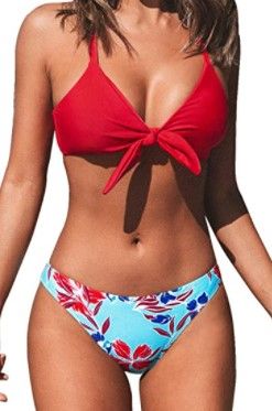 Photo 1 of CUPSHE Women's Floral Print Knot Adjustable Bikini Sets Two Piece Bathing Suit size:M