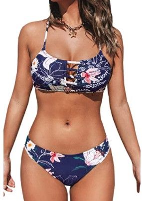 Photo 1 of CUPSHE Women's Low Rise Cutout Criss Cross Bikini Swimsuit Set size:M