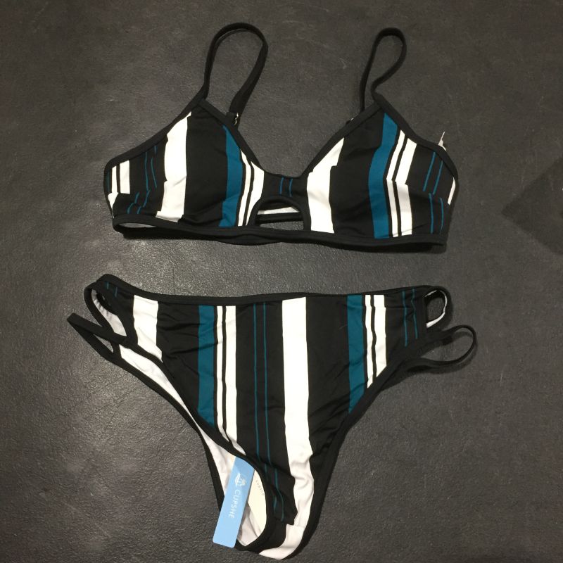 Photo 2 of CUPSHE Women's Blue White Striped Adjustable Strap Bikini Sets size:M