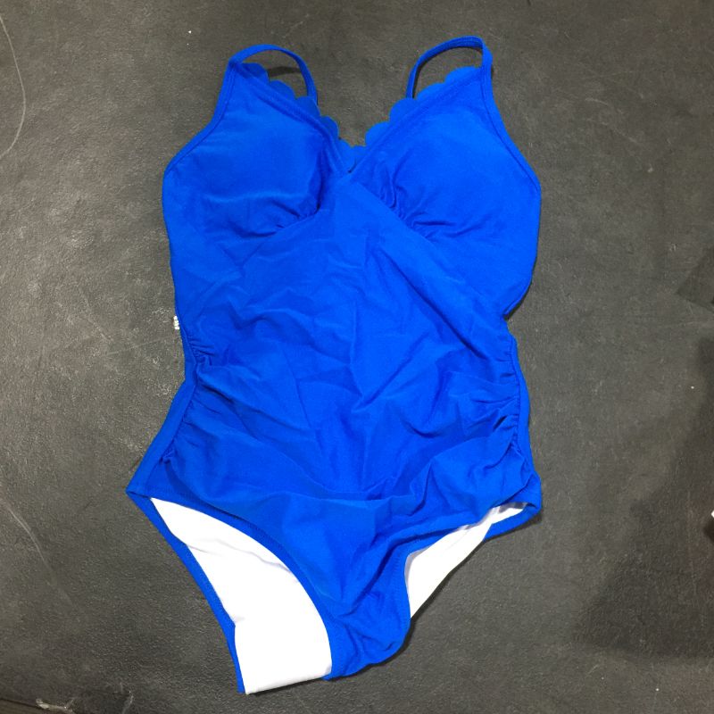 Photo 2 of CUPSHE Women's Blue Scallop Trimmed V Neck Adjustable Straps One Piece Swimsuit size:M