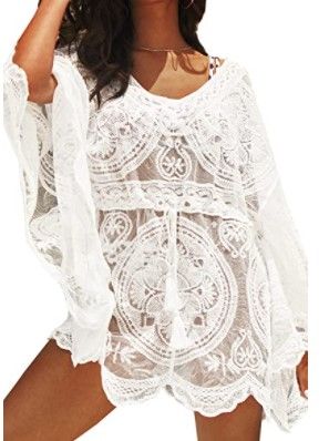 Photo 1 of CUPSHE Women's Cover Up Noelle White Embroidery Long Sleeve Swimsuit size:L