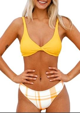 Photo 1 of CUPSHE Women's Lilianna Reversible Top Plaid Bottom Sexy Bikini size:M