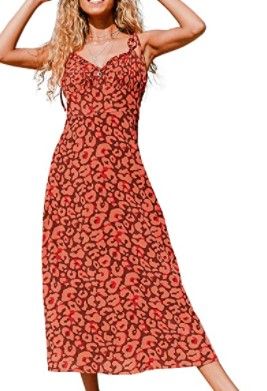 Photo 1 of CUPSHE Women's Leopard Tie Shoulder Slip Frill Tea Length Dress size M