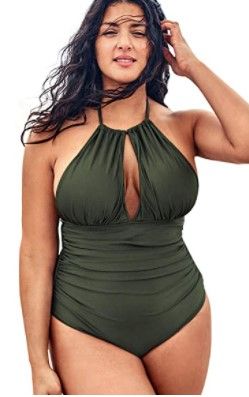 Photo 1 of CUPSHE Women's Plus Size One Piece Swimsuit Halter Shirring Tummy Control Bathing Suit size 0x