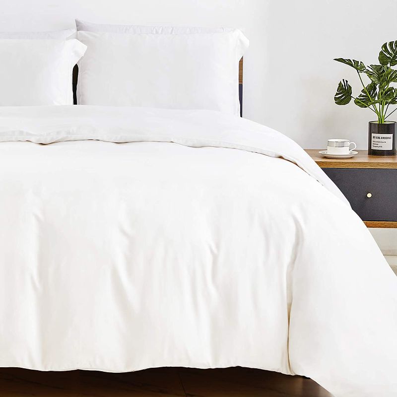 Photo 1 of CozyLux 100% Organic Bamboo Duvet Cover Set King Size White 300TC Luxury Comforter Cover 104" x 90", Oeko-Tex Cooling Bamboo Duvet Covers with Zipper Closure and Corner Ties
