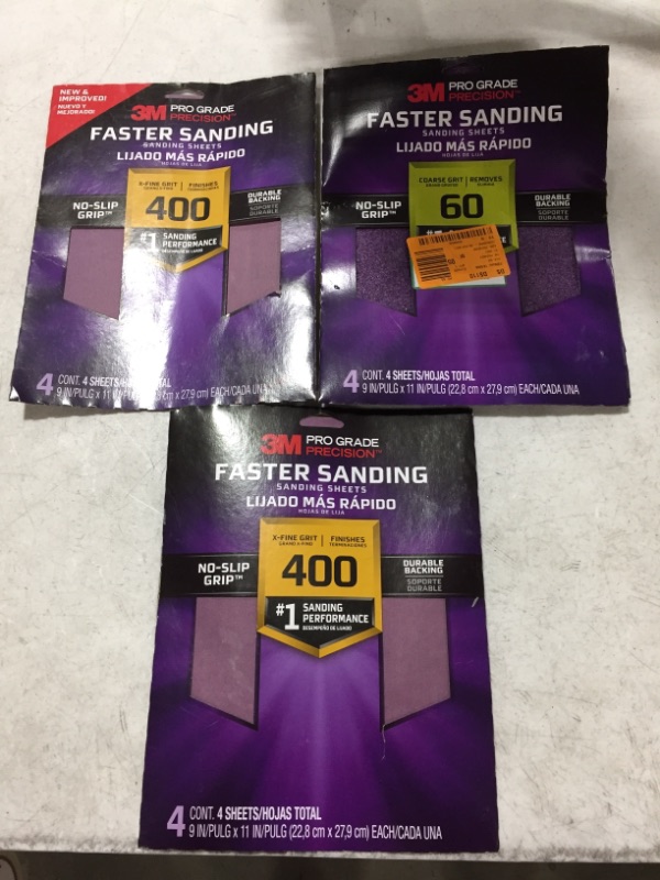 Photo 1 of 3M BRAND SANDING PAPER, 400 & 60 GRIT. OPEN PACKAGE. PRIOR USE.