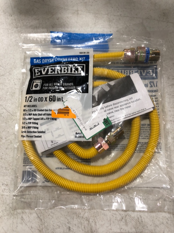 Photo 2 of 48 Inch Gas Hose Connector Kit for Stove, Dryer, Gas Water Heater, Pipe Diameter 1/2-3/4 Inch, Connector Size 1/2 in OD (1/2 in ID) MIP X 1/2 in, MIP X 3/4 in, Stainless Steel, Yellow Rind

