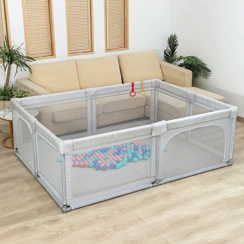 Photo 1 of Costway Baby Playpen Infant Large Safety Play Center Yard w/ 50 Ocean Balls Grey
