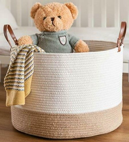 Photo 1 of CHLOÉ + KAI Woven Rope Storage Basket 20” x 13” for Nursery Laundry and Living room
