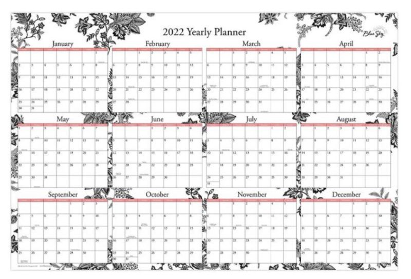 Photo 1 of 2022 Laminated Wall Calendar Monthly 36"x24" Analeis - Blue Sky