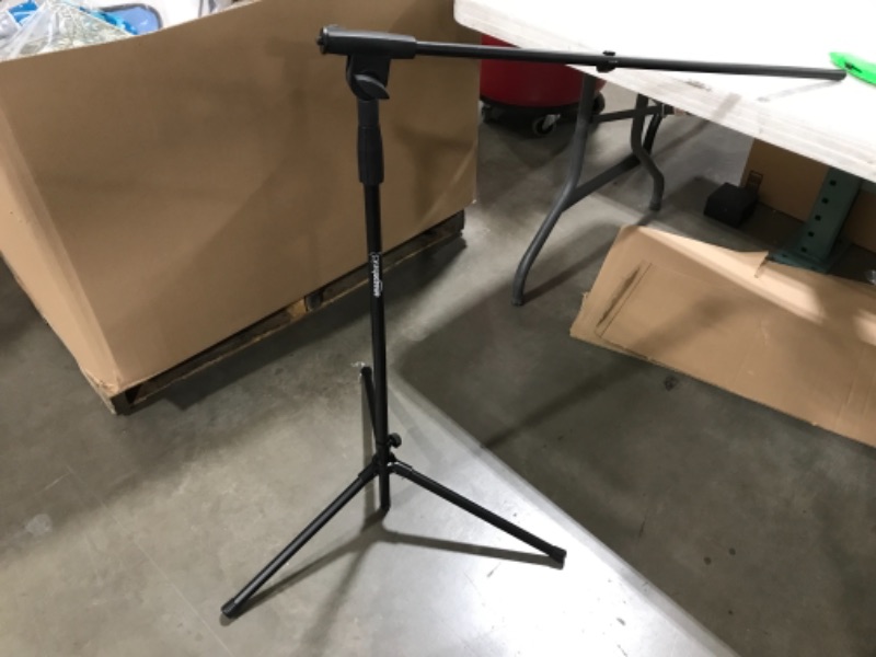 Photo 1 of Amazon Basics Adjustable Boom Height Microphone Stand with Tripod Base, Up to 85.75 Inches - Black
