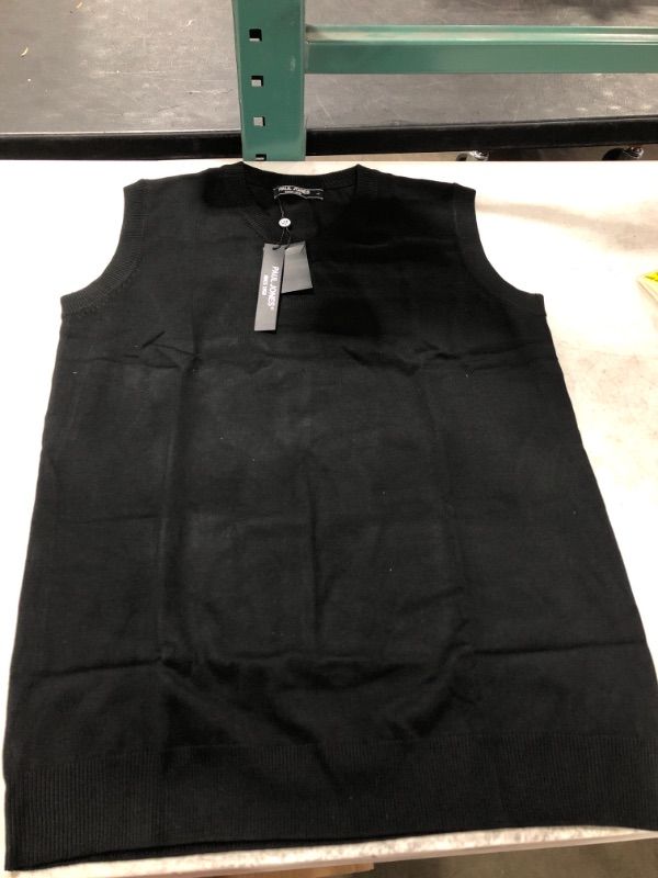 Photo 2 of PJ PAUL JONES Men's V-Neck Knitting Vest Classic Sleeveless Pullover Sweater Vest- Black- Large
