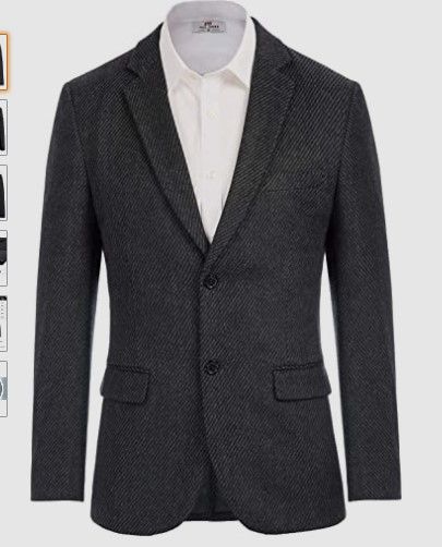 Photo 1 of Mens Wool Blend Blazer Jacket Houndstooth Suit Blazer Notch Lapel 2 Button- Dark Grey- XL
