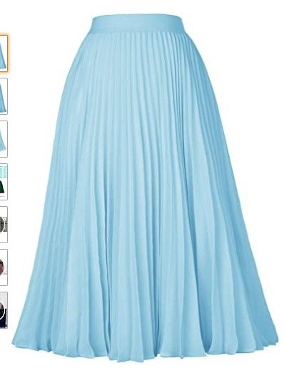 Photo 1 of GRACE KARIN Women High Elastic Waist Pleated Chiffon Skirt Midi Swing A-line Skirts- Light Blue- XL
