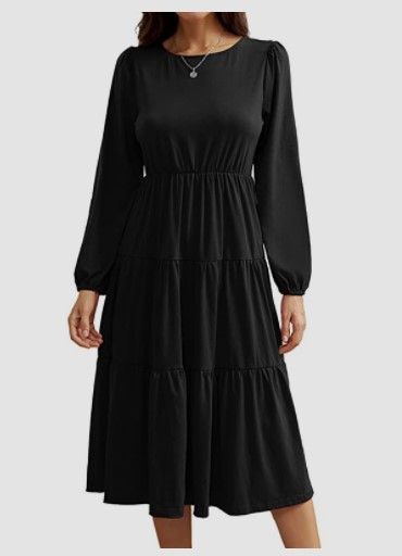 Photo 1 of GRACE KARIN Womens Long Sleeve Tiered Long Maxi Dress Casual Loose Flowy Swing Sundress- Black- XL
