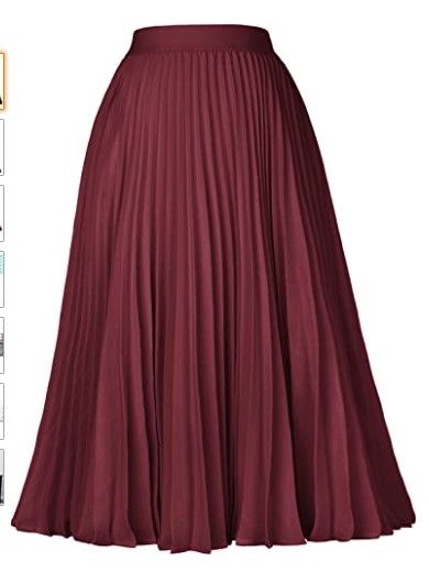 Photo 1 of GRACE KARIN Women High Elastic Waist Pleated Chiffon Skirt Midi Swing A-line Skirts- Wine- XL
