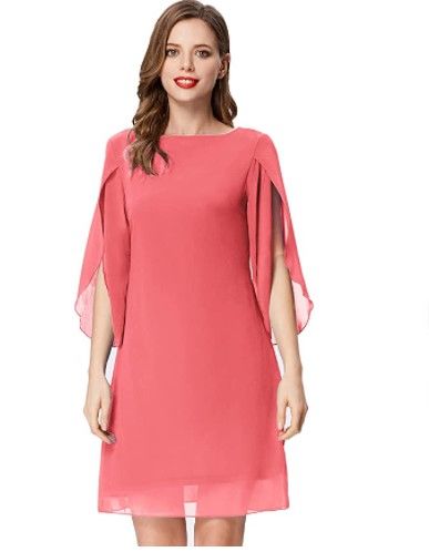 Photo 1 of GRACE KARIN Women Loose Chiffon Dress Elegant Evening Dress for Cocktail Party-Rose Red-XL
