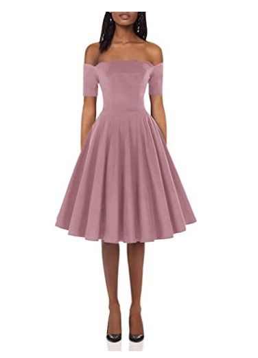 Photo 1 of PAUL JONES Women's 1950s Off Shoulder Swing Dress Knee Length Vintage Dress-Medium Purple- 2XL
