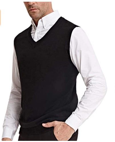 Photo 1 of 2 Pack-PJ PAUL JONES Men's V-Neck Knitting Vest Classic Sleeveless Pullover Sweater Vest- Black- Medium
