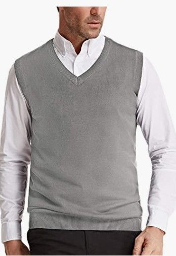 Photo 1 of PJ PAUL JONES Men's V-Neck Knitting Vest Classic Sleeveless Pullover Sweater Vest- Grey- Small
