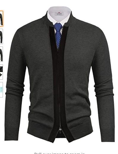 Photo 1 of PJ PAUL JONES Mens Casual 2-way Zip Cardigan Sweater Stand Collar Full-Zip Sweater Jacket- Large
