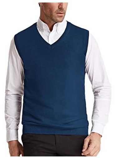 Photo 1 of PJ PAUL JONES Men's V-Neck Knitting Vest Classic Sleeveless Pullover Sweater Vest- ROYAL BLUE-Medium
