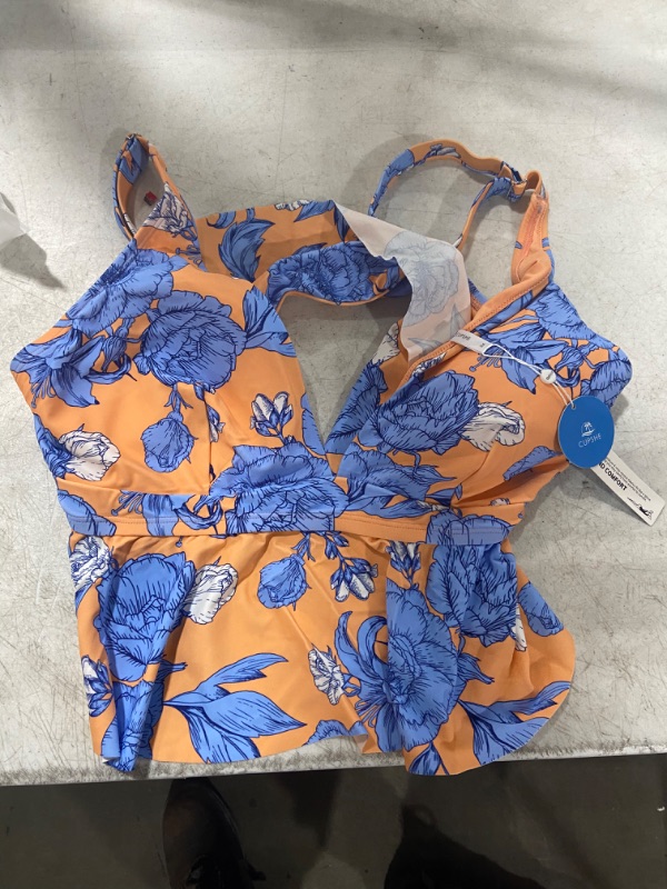 Photo 1 of Womens (2X) Blue/Orange Floral Bikini Top ONLY