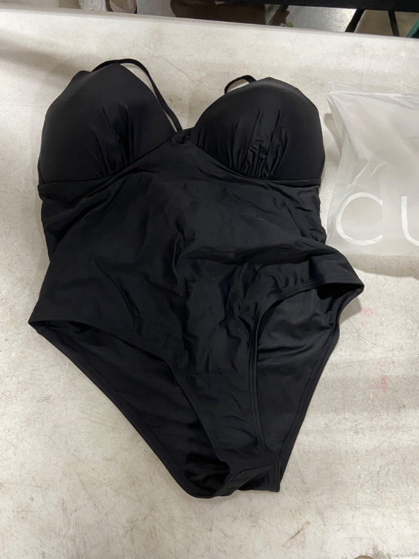 Photo 2 of Womens (1X) Kacie Black Cut Out Plus Size One Piece Swimsuit
