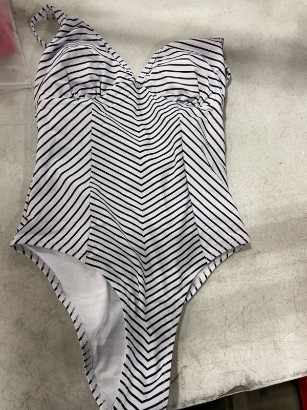 Photo 2 of Womens (S) Black And White Stripe V-Neck One Piece Swimsuit
