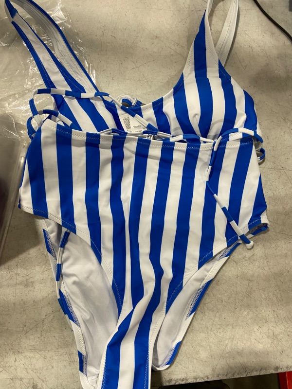 Photo 2 of Womens (M) Blue And White Striped High Waisted Bikini
