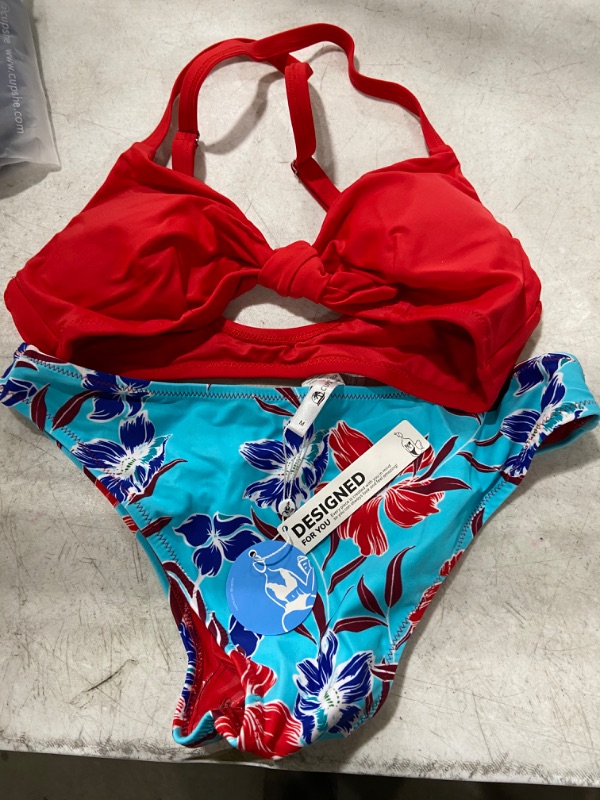 Photo 2 of Womens (M) Red And Floral Print Low Rise Bikini
