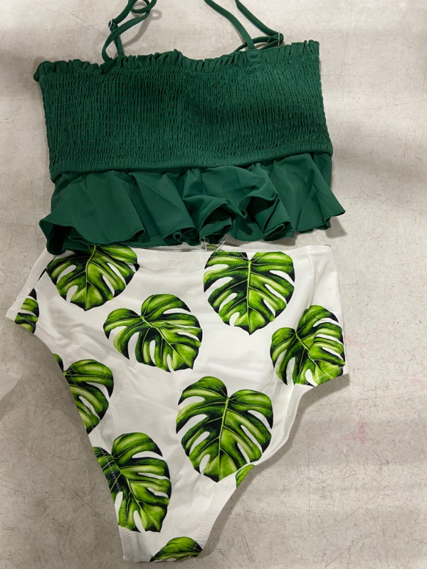 Photo 2 of Womens (S) Smocked Green And Monstera High Waisted Bikini
