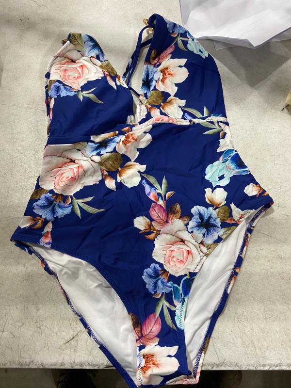 Photo 2 of Womens (XL) Blue Floral Strappy One Piece Swimsuit
