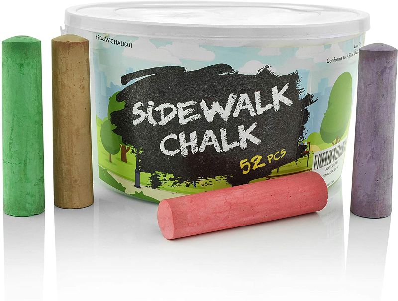 Photo 1 of Sidewalk Chalk Set – Pack of 52 Multi-Color Jumbo Street Chalks – 10 Bright & Cheerful Colors – Nontoxic, Washable Tapered Chalks in a Reusable Plastic Container - 1 x 4 Inches
